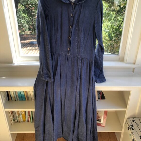 Sondeflor Vintage Style Linen Dress Navy Blue Size Medium - Picture 2 of 3